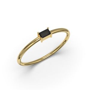 Solid 10k Yellow Gold Baguette Cut Black CZ Ring
